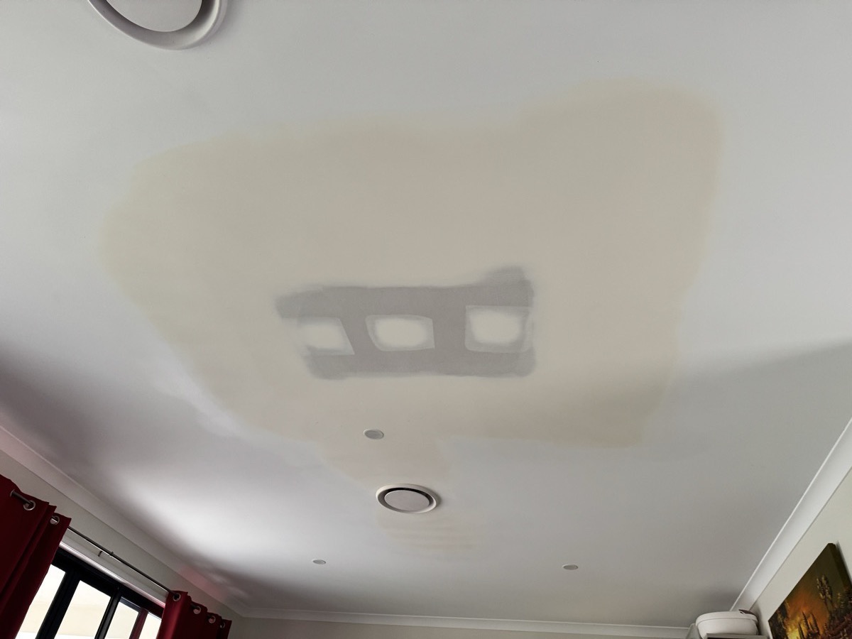 Finished plaster ceiling patch sanded smooth and ready for paint in Meringandan West